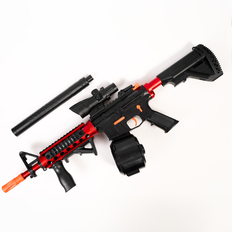 Jucarie cadou pentru copii si adulti, Gel blaster phantom replica m416 cu incarcator mare si supresor si multe atasamente