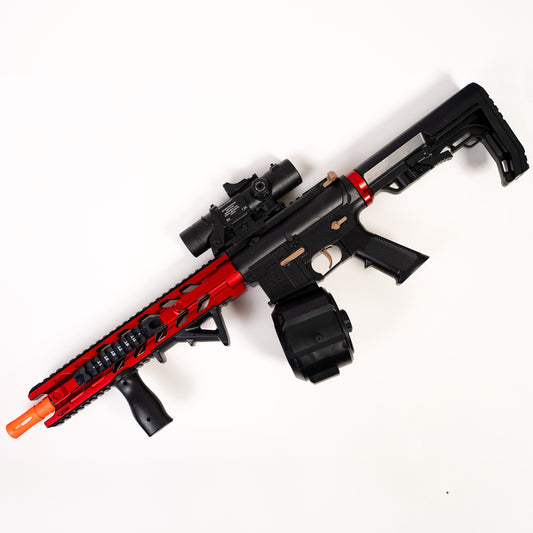 Gel blaster Raptor rosu replica/copie  dupa  m416 cu bile din hidrogel full  automat  pat si luneta reglabile incaarcator mare